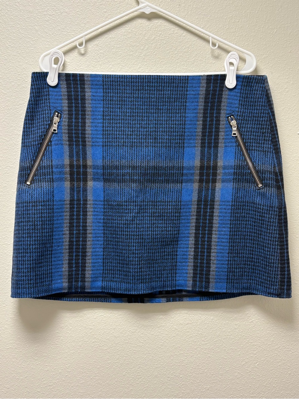 GAP Women Plaid Skirt Size 14 Blue/Black Straight Pencil Zip Pockets School Girl